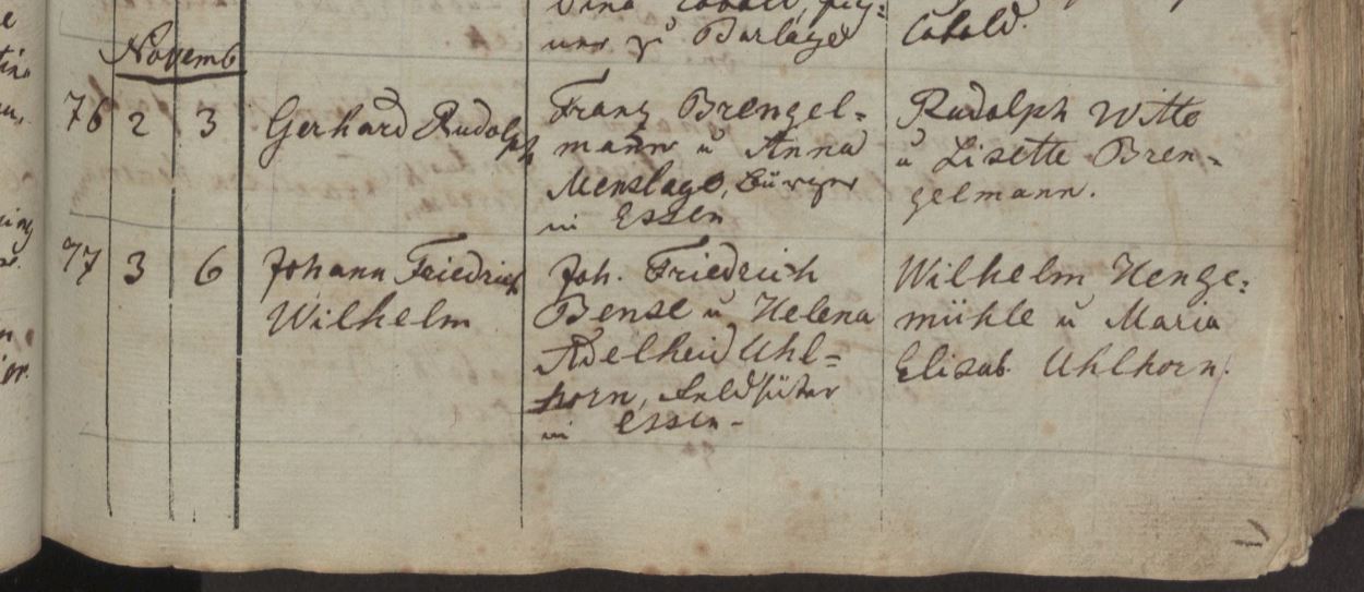 Frederick Bense's baptismal record