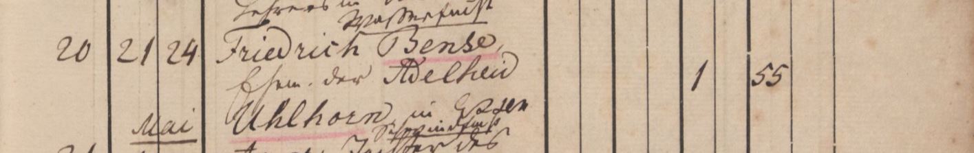 Frederick Bense's funeral record, April 24, 1856